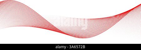 Red dotted wave line pattern. Halftone undulate net background. Abstract flowing particle lattice wallpaper. Vector curved dash gradient element for poser, banner, presentation, booklet, brochure Stock Vector