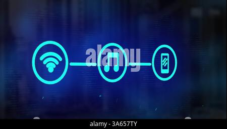 Digital connectivity concept with icons for Wi-Fi, music, and smartphone Stock Photo