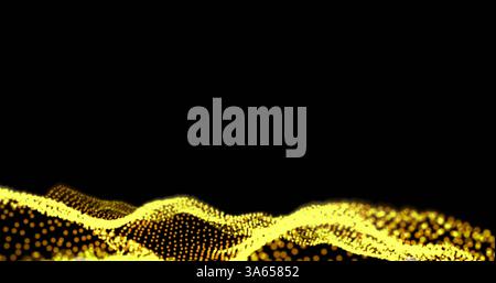 Image of abstract waving mesh with yellow spots on black background Stock Photo