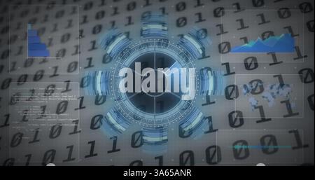 Image of scope scanning, data processing and binary coding numbers changing Stock Photo