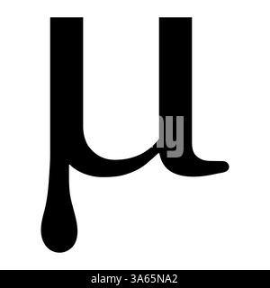Bold stylized Greek letter mu, with thick dripping tail Stock Vector