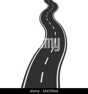 Curved asphalt road, with dashed line viewed in dynamic perspective Stock Vector