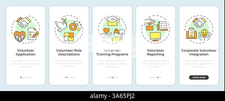 Volunteer program administration onboarding mobile app screen Stock Vector