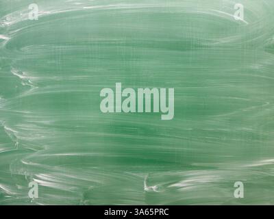 Wiped Clean Green Chalkboard Background in Classroom Stock Photo