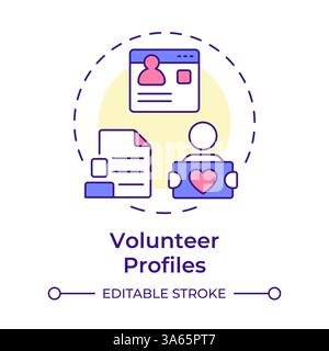 Volunteer profiles multi color concept icon Stock Vector