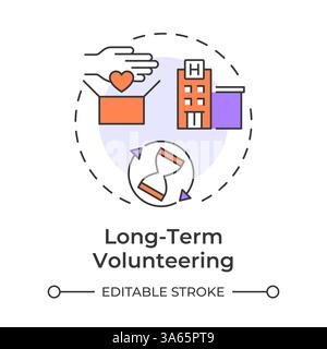 Long term volunteering multi color concept icon Stock Vector