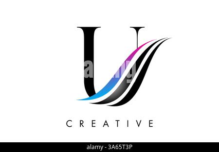 U letter Logo Icon serif font with Creative swoosh curves and elegant design vector Illustration Stock Vector