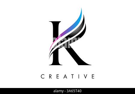 K letter Logo Icon serif font with Creative swoosh curves and elegant design vector Illustration Stock Vector