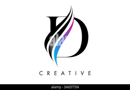 D letter Logo Icon serif font with Creative swoosh curves and elegant design vector Illustration Stock Vector