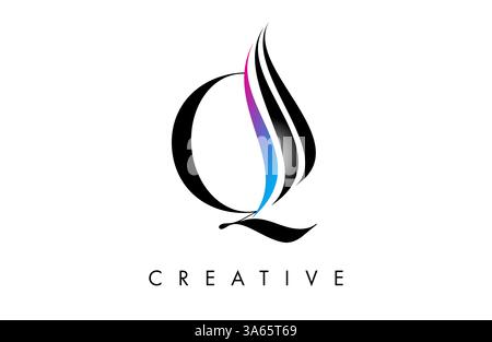 Q letter Logo Icon serif font with Creative swoosh curves and elegant design vector Illustration Stock Vector