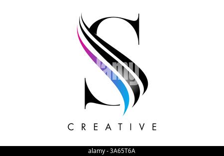 S letter Logo Icon serif font with Creative swoosh curves and elegant design vector Illustration Stock Vector