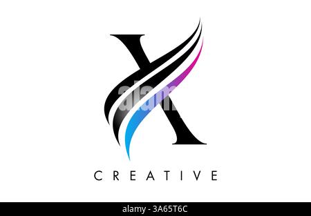 X letter Logo Icon serif font with Creative swoosh curves and elegant design vector Illustration Stock Vector