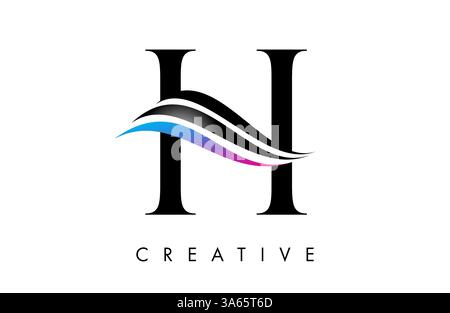 H letter Logo Icon serif font with Creative swoosh curves and elegant design vector Illustration Stock Vector