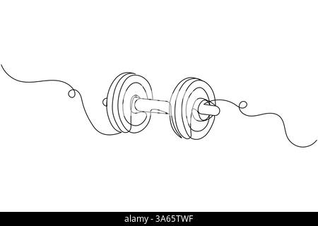 Dumbbell continuous one drawing and minimalist style isolate outline vector icon Stock Vector