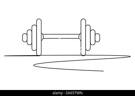 Dumbbell continuous one drawing and minimalist style isolate outline vector icon Stock Vector