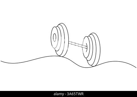 Dumbbell continuous one drawing and minimalist style isolate outline vector icon Stock Vector