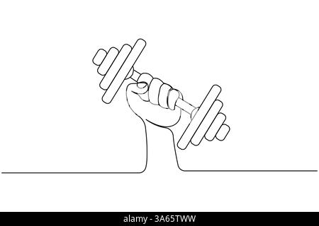 Dumbbell continuous one drawing and minimalist style isolate outline vector icon Stock Vector