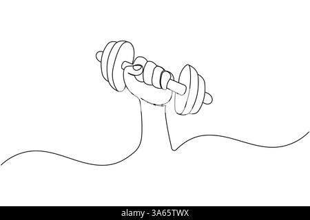 Dumbbell continuous one drawing and minimalist style isolate outline vector icon Stock Vector