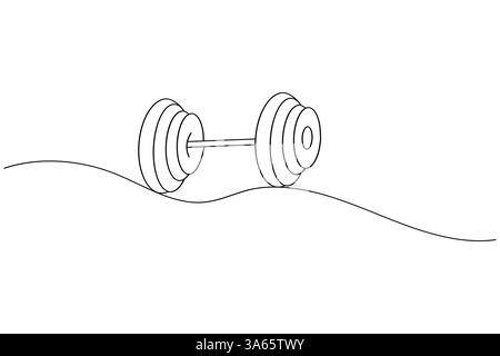 Dumbbell continuous one drawing and minimalist style isolate outline vector icon Stock Vector