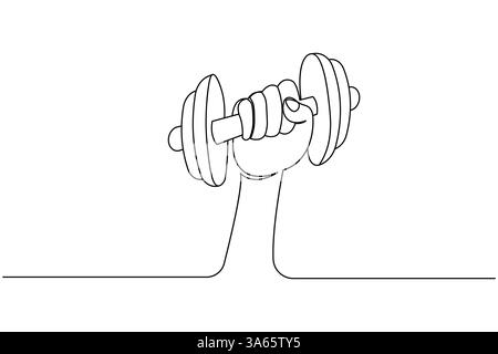 Dumbbell continuous one drawing and minimalist style isolate outline vector icon Stock Vector