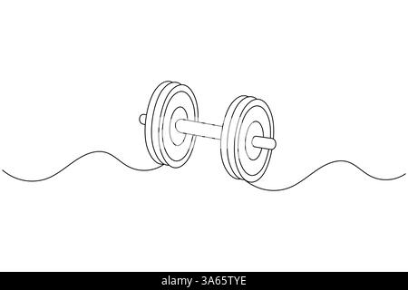 Dumbbell continuous one drawing and minimalist style isolate outline vector icon Stock Vector