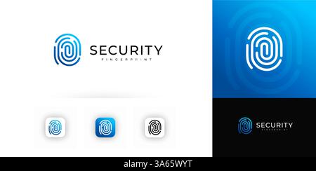 Fingerprint minimalist logo with tech lines symbolizing secure identity, evokes trust, safety. Perfect for cybersecurity, login, digital apps Stock Vector
