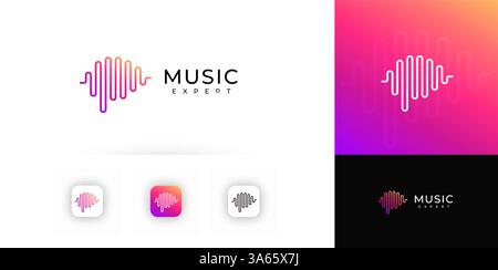 Sound wave in brain shape logo with vibrant gradient line symbolizing audio signal. Ideal for music platforms, audio branding, media apps. Vector Stock Vector