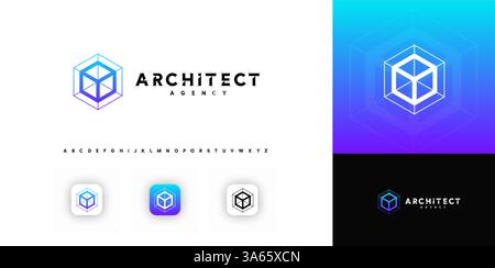 Geometric isometric cube logo for architecture studios, design agencies, branding. Vector illustration Stock Vector