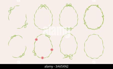 Cute Ribbon Bow Frames Set in egg form. Vector illustration Stock Vector