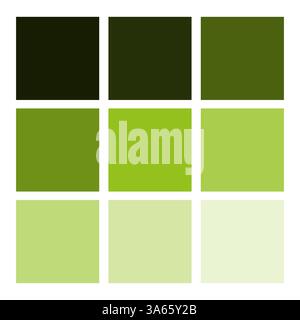 Green color palette. Gradient tone set. Fresh nature shades. Bright vector squares. Stock Vector