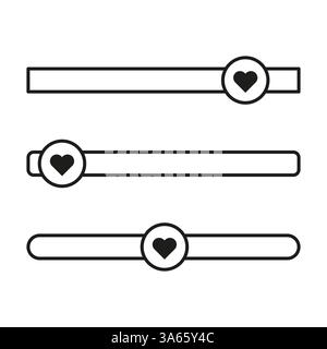 Heart slider icons. Love interaction symbols. Black and white bars. Minimalistic UI design. Stock Vector