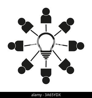 Brainstorming icon. Light bulb collaboration. Teamwork idea graphic. Vector group symbol. Stock Vector