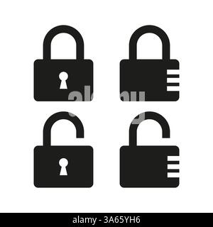Padlock icon. Unlocked padlock symbol. Lock and key illustration. Vector security design. Stock Vector