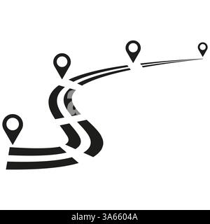 Winding road path. Location pin icon. Vector map journey. Navigation route sign. Stock Vector