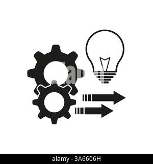 Gear icons with light bulb. Innovation and process concept. Arrows indicating progress. Vector illustration. Stock Vector