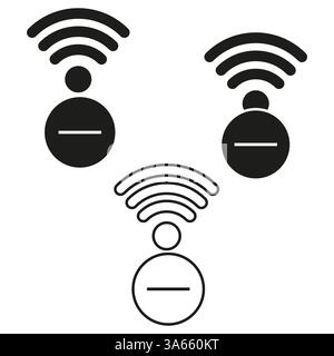 Wi Fi signal icons. Black wave symbols. Wireless connection concept. Vector network illustration. Stock Vector