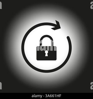Padlock icon. Security arrow symbol. Vector lock illustration. Dark gradient background. Stock Vector
