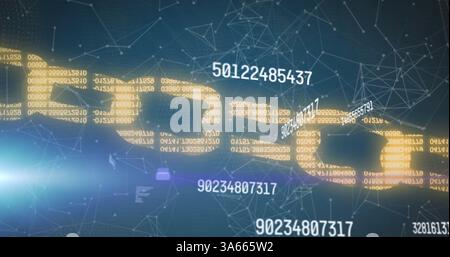 Image of numbers changing and data processing over online security chain Stock Photo