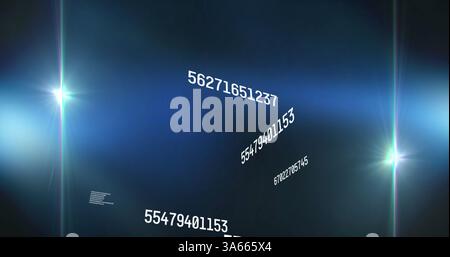 Image of numbers changing and data processing over glowing blue background Stock Photo