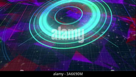 Digital image of round scope scanner against plexus network on blue background Stock Photo