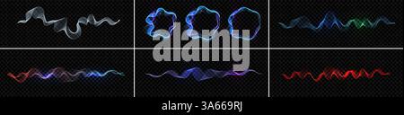 Smooth glowing wave in purple blue gradient, flowing with gentle transparency. Elegant light motion, futuristic stream visual. Music wave or digital Stock Vector