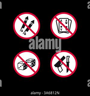 Prohibited signs, forbidden round stickers set, vector icons Stock Vector