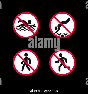 Prohibited signs, forbidden round stickers set, vector icons Stock Vector