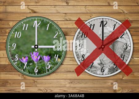 No daylight saving time change: permanent standard time implemented. Abolition of daylight saving time: no clock change this spring. DST discontinuati Stock Photo