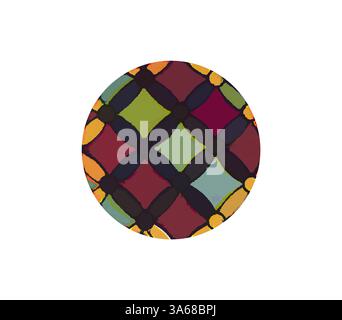 A vibrant circular pattern featuring a checkered design with bold colors, creating a lively and dynamic visual effect. Classic art with a modern twist reimagined by Artotop, Transformed Egyptian Ornament Stock Photo
