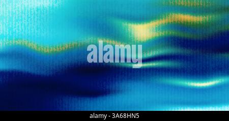 Blurry gradient background with fluid blue and gold waves. Oceanic pattern with grain texture overlay. Grainy effect. Vector illustration. Stock Vector