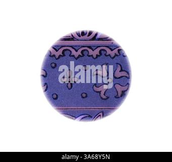 A round decorative piece featuring intricate patterns in varying shades of purple, showcasing floral and geometric designs that create a visually captivating effect. Classic art with a modern twist reimagined by Artotop, Transformed Renaissance Ornament Stock Photo
