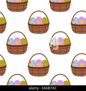 Colorful Easter baskets filled with decorated eggs for spring celebrations Stock Vector