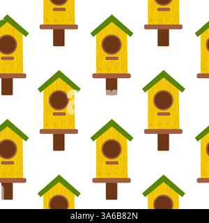 Colorful birdhouses create a charming and whimsical pattern design for decoration Stock Vector