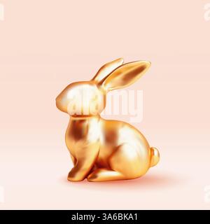 3D gold metal easter bunny isolated. Stock Vector